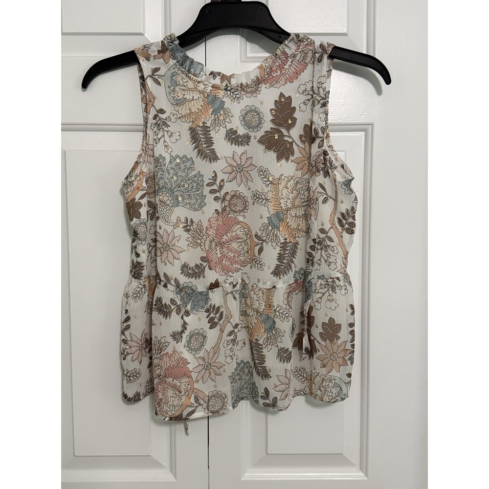 LOFT Multicolor Floral Ruffle Peplum Chiffon Lined Sleeveless Top Blouse XSP